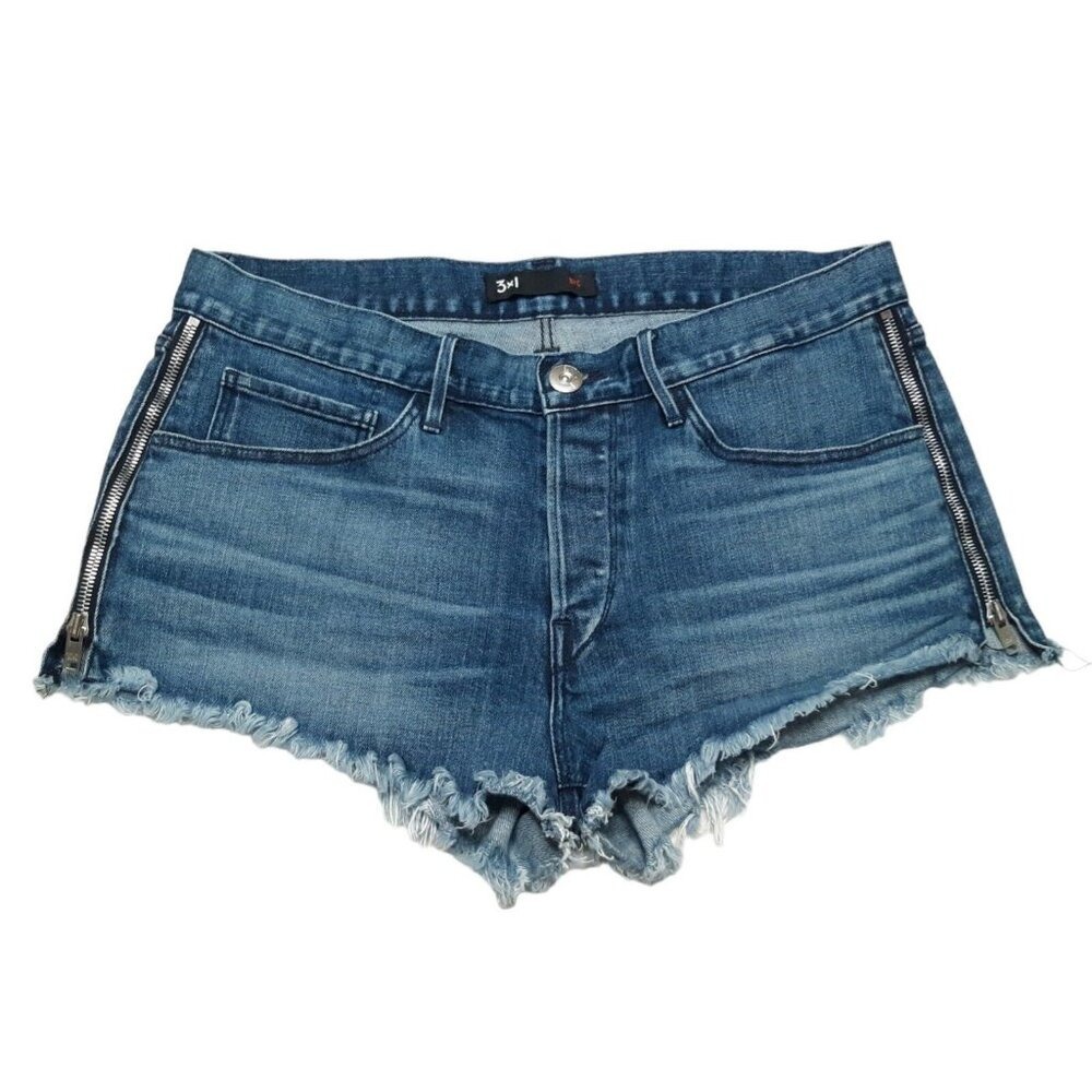 3x1 Cut Off Denim Shorts Womens 29 Blue Side Zipper Frayed Hem Edgy Festival